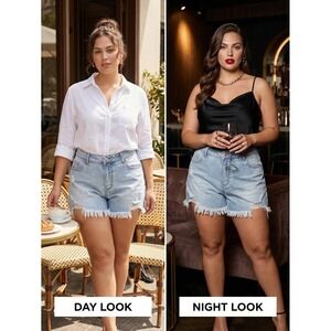 Jeans Women Light Wash Distressed High Waisted Frayed Denim Shorts Size L